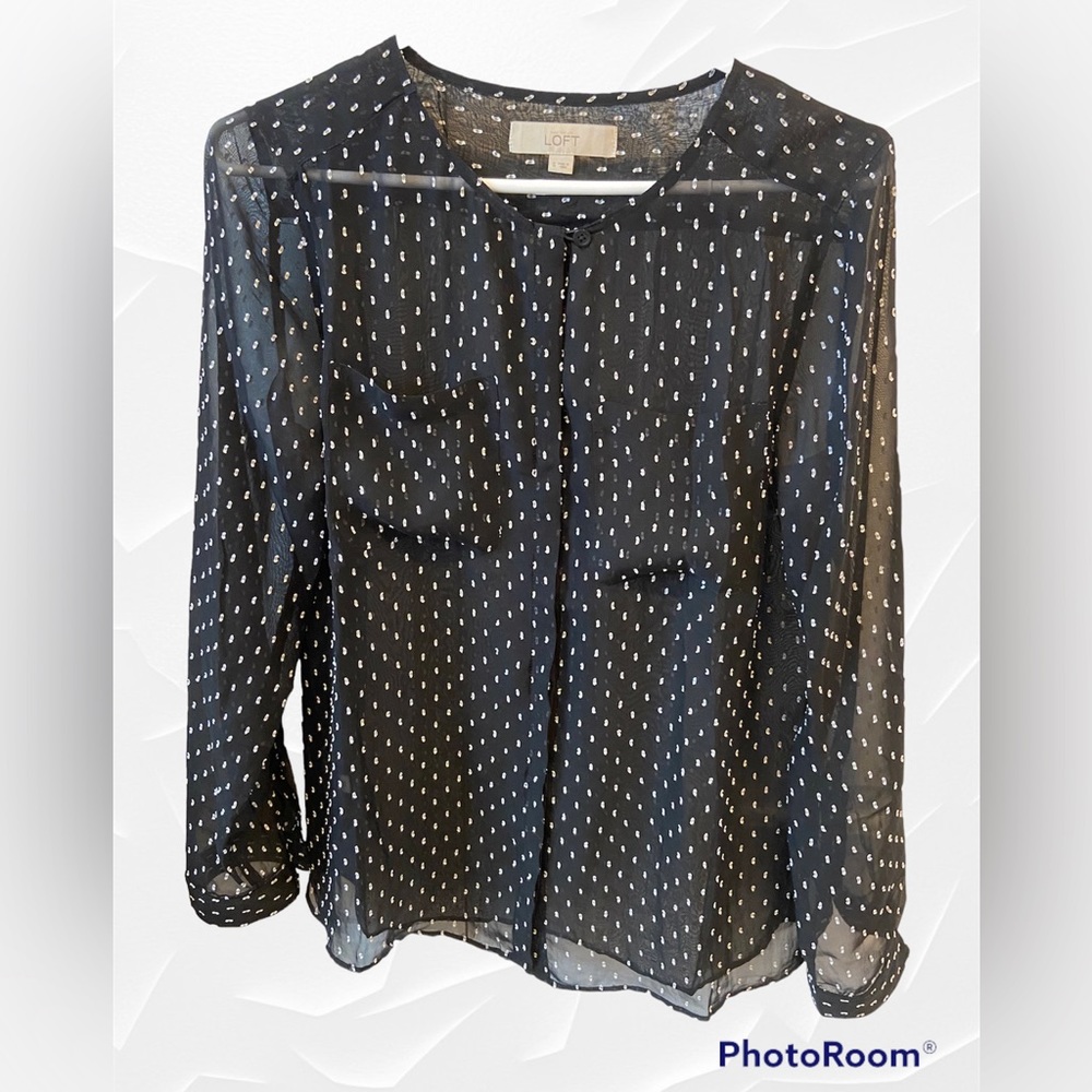 LOFT Black and White Polka Dot Blouse